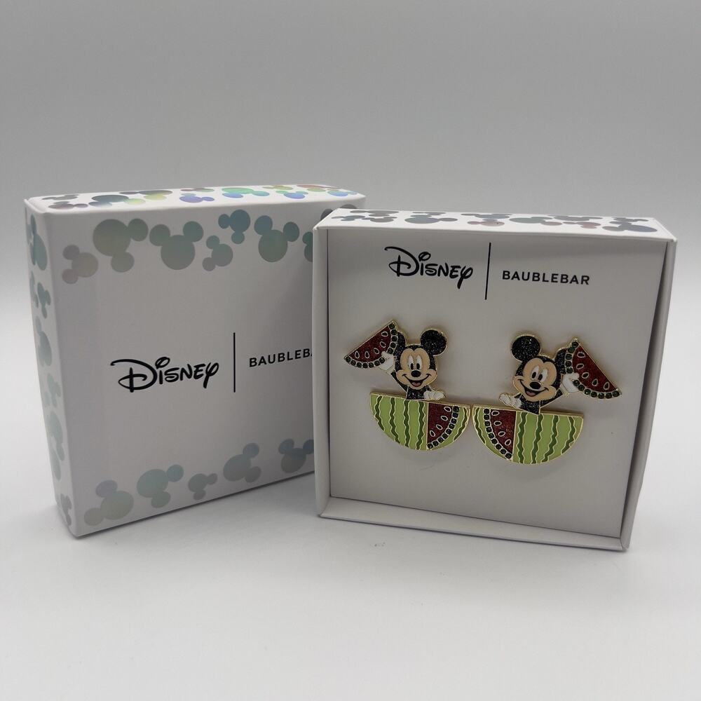 Disney BaubleBar Mickey Mouse Watermelon Earrings Summer Studs Glitter Cute Gift - Picture 5 of 5
